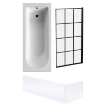 Round Single Ended 1700x700 Bath Set - Front & End Panels & Black Square Framed Screen