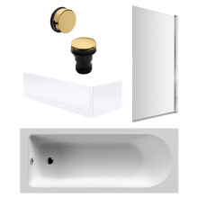 Round Single Ended 1700x700 Bath Set - Front & End Panels & Chrome Screen & Brass Waste