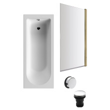 Round Single Ended 1700x700 Bath Set - Front Bath Panel & Brushed Brass Screen & Chrome Waste