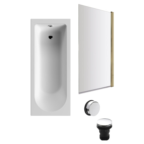 Balterley Round Single Ended 1700x700 Bath Set - Front Bath Panel & Brushed Brass Screen & Chrome Waste