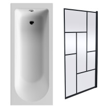 Round Single Ended 1700x700 Bath Set - Leg Set & Black Abstract Framed Screen