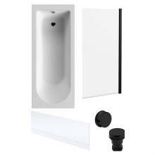 Round Single Ended 1700x700 Bath Set - Front Bath Panel & Black Screen & Black Waste