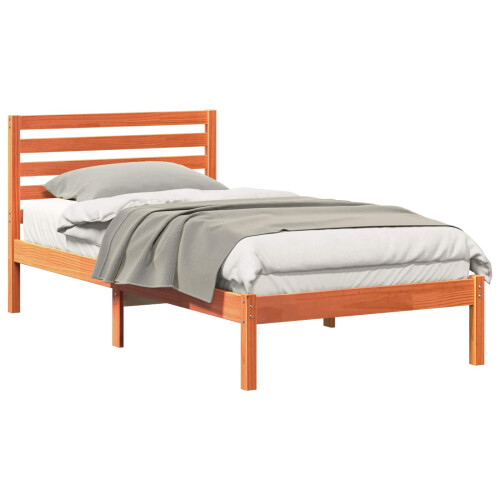 VidaXL vidaXL Bed Frame with Headboard Wax Brown 100 x 200 cm Solid Pine Wood 1