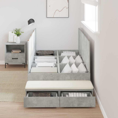 VidaXL vidaXL Storage Bed Frame Concrete Grey 80 cm Engineered Wood 1
