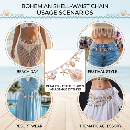 Beach Shell Waist Chain with Starfish Fringe 2