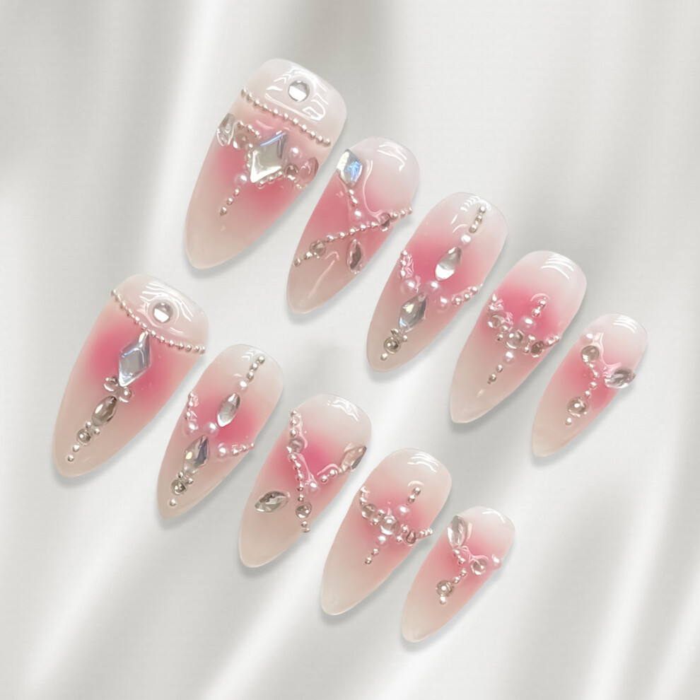 Reach-Tools (Almond) Rhinestone Almond False Nails For Diy Manicure