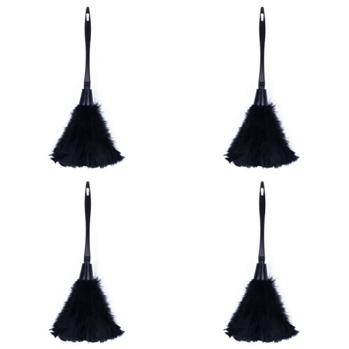 4Pc Fashion Turkey Feather Duster with Black Plastic Handle Cleaning Tool(Black)35cm
