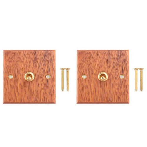 2X 86 Type Solid Wood Panel  Wall Light Retro Brass Toggle  Wood Grain Electrical  Socket 1-
