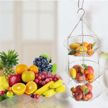 2X Hanging Fruit Basket Iron Art 3-Layer Baskets Fruit Tray Drain Basket Household Fruit Bowl Storage Basket