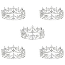5X Royal King Crown for Men - Metal Prince Crowns and Tiaras, Full Round Birthday Party Hats,Medieval (Silver Colour)