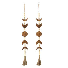 2X Wood Moon Phase Wall Hanging, Boho Farmhouse Beaded Moon Garland with Tassel Wall Decor,Brown