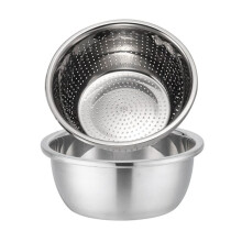Stainless Steel Mixing Bowls, Salad Bowl, Metal Bowls with Water Filter Basin, Stainless Steel Basin 26CM