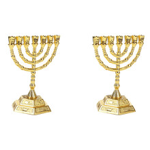 2X Golden Jewish Menorah Candle-Holders Religions Candelabra Hanukkah Candlesticks 7 Branch Menorah -L