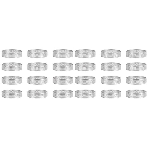 24 Pack Stainless Steel Tart Rings,Perforated Cake Mousse Ring,Cake Ring Mold,Round Cake Baking Tools 6cm