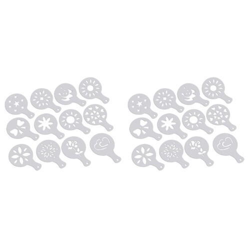 24 Pcs Cappuccino Coffee White Stencils Template Strew Flowers Pad Duster Spray