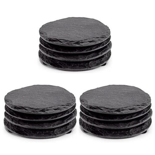 12 PCS Round Slate Black Coasters Handmade Coasters for Drinks, Beverages, Wine Glasses