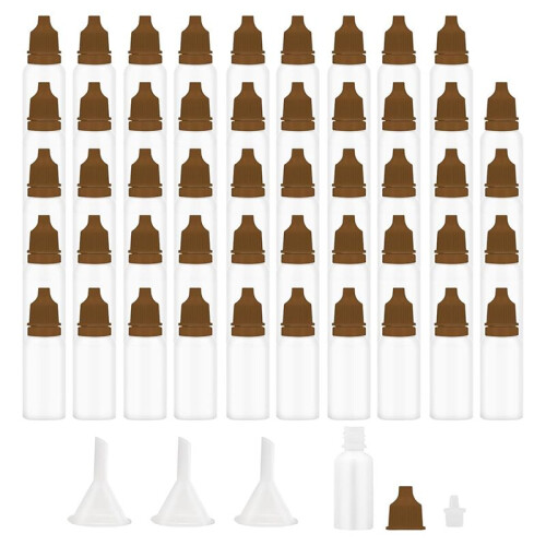 50Pcs Small Empty Squeeze Dropper Bottles Plastic Thin Tip Dropper Bottles 15ML Portable Squeezable Liquid Dropper Brown