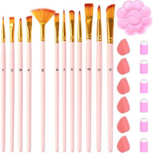 Paint Brushes Set 12 Pcs, Face Paint Brushes and Sponges Set for Oil Watercolor, Detailing, Rock Painting for Kids Adult