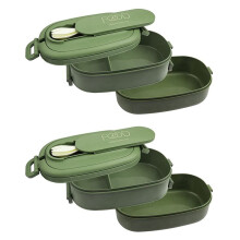 2X Lunchbox, Lekvrije Bento Box voor Kinderen Volwassenen, Bestekset Bento Boxen, voor Kid Mannen Vrouwen Volwassenen Werkscholen Groen