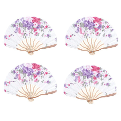 4X Bamboo Flower Printed Japanese Style Foldable Hand Held Fan Gift Decor
