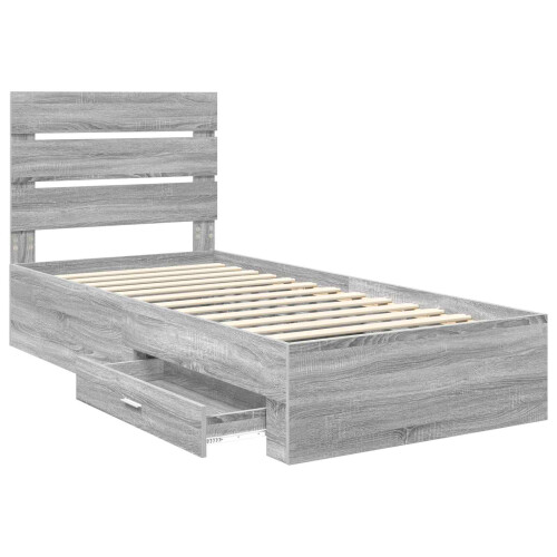 VidaXL vidaXL Bed Frame with Drawer Grey Sonoma 90 x 190 cm Engineered Wood 1