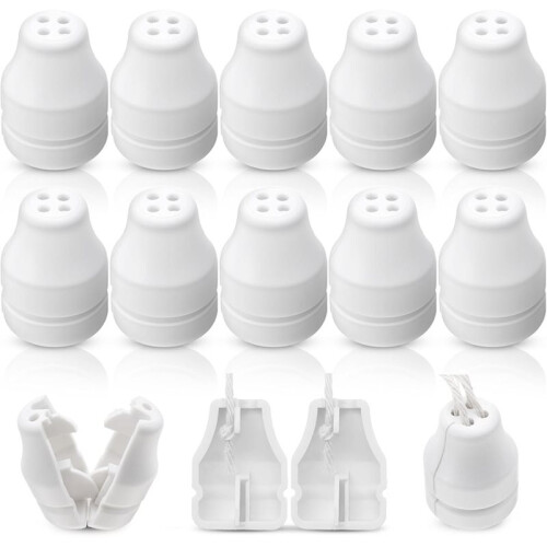 10 Pack Blind Pull Cord Knobs-Anti-Strangulation Breakaway Design (Bell Shape, 4-Hole) Plastic Tabs, Install Fits Blinds