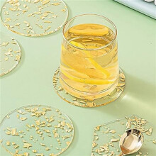 Gold Foil Acrylic Coasters Set of 12 for Drinks Nordic Style Tea Coaster Coffee Cup Insulation Pad for Bowls,9.5cm