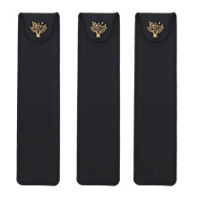 3X Leather Pen Pouch Holder Single Pencil Bag Pen Case with Snap Button for Rollerball Fountain Ballpoint Pen-Black