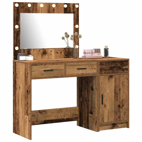 VidaXL vidaXL Dressing Table with Mirror Lights 2 pcs Brown Engineered wood 1