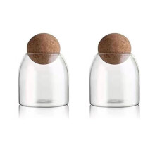 2X Heldere Glazen Flessen, Glazen Voedselopslagcontainers met Luchtdichte Ronde Kurk, voor Snoep, Noten, Specerijen, Koffiebonen, 9 X 10 cm