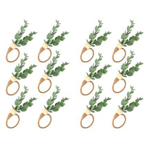 12 Pcs Eucalyptus Napkin Rings Handmade Wooden Beads Home Decor Faux Greenery Napkin Holders for Weddings,Party,Etc