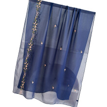 Elegant Floral Embroidered Hijab Scarf Soft Chiffon-Royal Blue