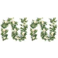 4 Pack Eucalyptus Garland with Champagne Rose, Greenery Garland Bulk Artificial Silk Floral Eucalyptus Leaves Vines(C)
