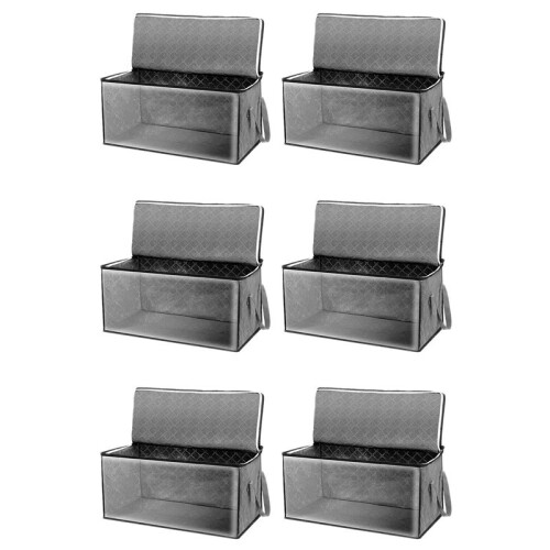 6PCS Quilt Organizer Box Foldable Portable Closet Stackable Bins Non Woven Clothes Storage Blankets Collecting Case-Gray
