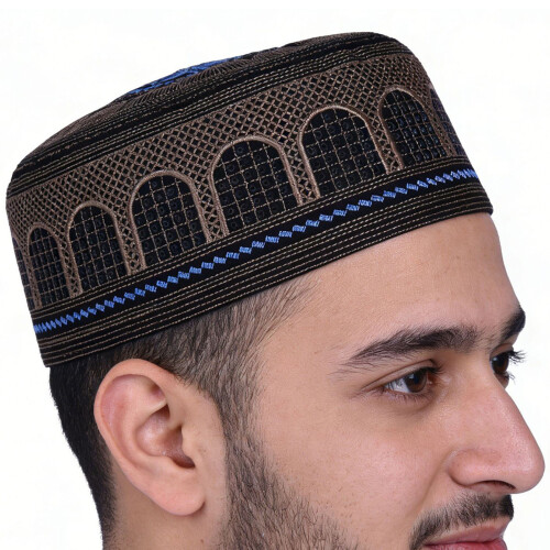 Polyester de chapeau ethnique brodé traditionnel de Hui-Noir 58