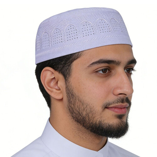 Elegant Embroidered Hui Ethnic Hat Polyester Trendy-White 58
