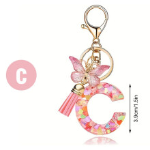 Skriv Ett Trendigt Rosa Bokstavsnyckelring Butterfly Keychain Crystal Epoxihänge