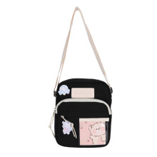 Borsa a tracolla trendy di ispirazione giapponese, borsa a spalla carina e creativa per studenti e fashioniste, nera