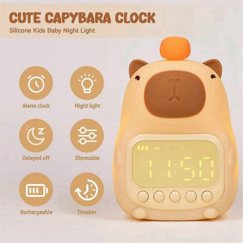 Ρολόι LED Snooze με θέμα Capybara, επαναφορτιζόμενο νυχτερινό φως, χειριστήριο αφής