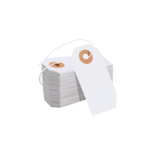 100 etichette vuote, accompagnate da ganci con cordino elastico, design con foro rinforzato ed etichette vuote su cui è possibile scriv