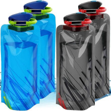 Borraccia anti-sbavatura flessibile e pieghevole a bocca larga con moschettone staccabile, capacità 680 ml, per acqua, confezione da 4