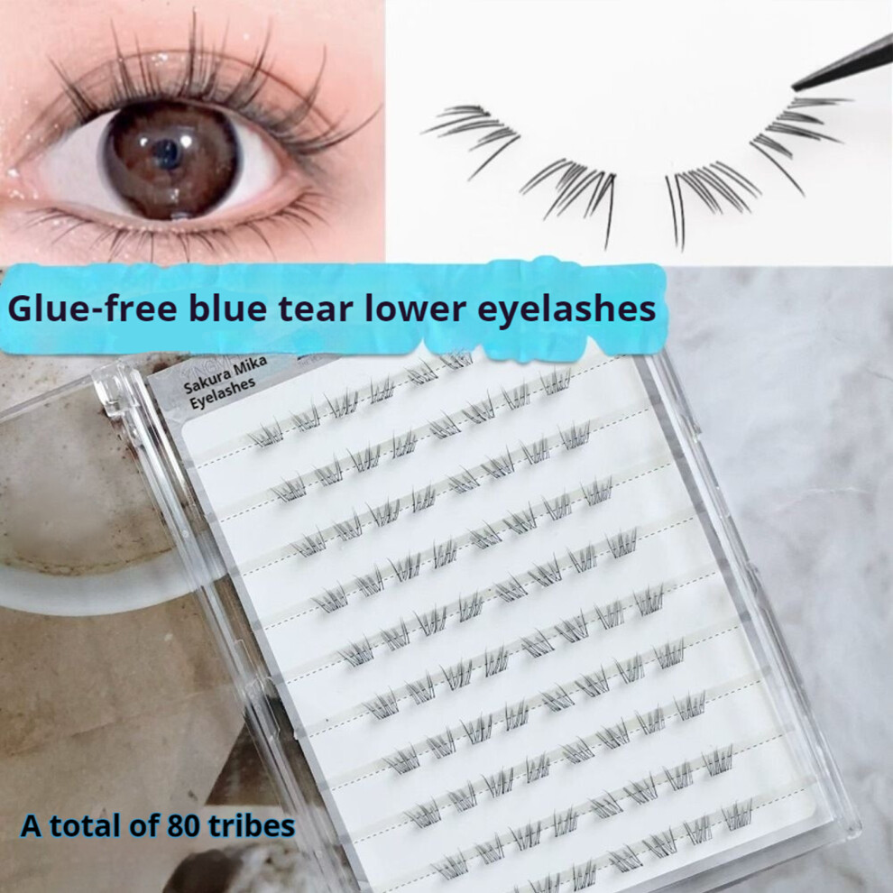 Phui-Pet-Supplies (10 Rows) Blue Tears False Lashes No Glue 50 Char