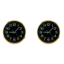 2X 12 Inch Round Large Luminous Wall Clock Glow in the Dark Non-Ticking Indoor Decor -Golden