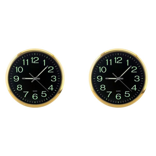 2X Relógio de Parede Luminoso Redondo  de 12 Polegadas Que Brilha no Escuro Decoração Interna Antiquada - Ouro