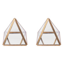 2X Joyero de Cristal Caja Decorativa Geométrica Dorada Soportes de Anillo de Pirámide de Cristal Geométrico para Regalo de Cumpleaños de Boda S