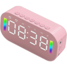 LED digital vekkerklokke - LED-vekkerklokkeradio - FM-radio - speilvekkerklokke - med høyttaler - fargerikt LED-lys (rosa)