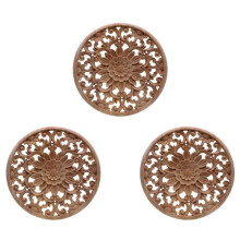 3X Snidade Blomstersnideringar Runda Träapplikationer för Möbelskåp Omålade Trälister Dekal Dekorativ Figur 15x15x0.8cm