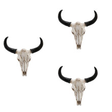 3X Resin Longhorn Cow Skull  Wall Hanging Decor 3D Animal Wildlife Sculpture Figurines Crafts Horns