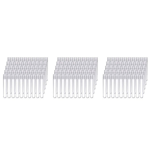 300Pcs Clear Plastic Test Tubes with White Screw Caps Sample Containers Bottles Push Caps 12X75mm