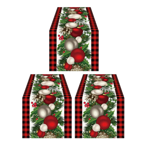 3X Linho Vermelho e Preto Xadrez Xadrez Corredor de Mesa de Natal 72 Polegadas Longa Sazonal Inverno DecoraçãO de Mesa de Natal